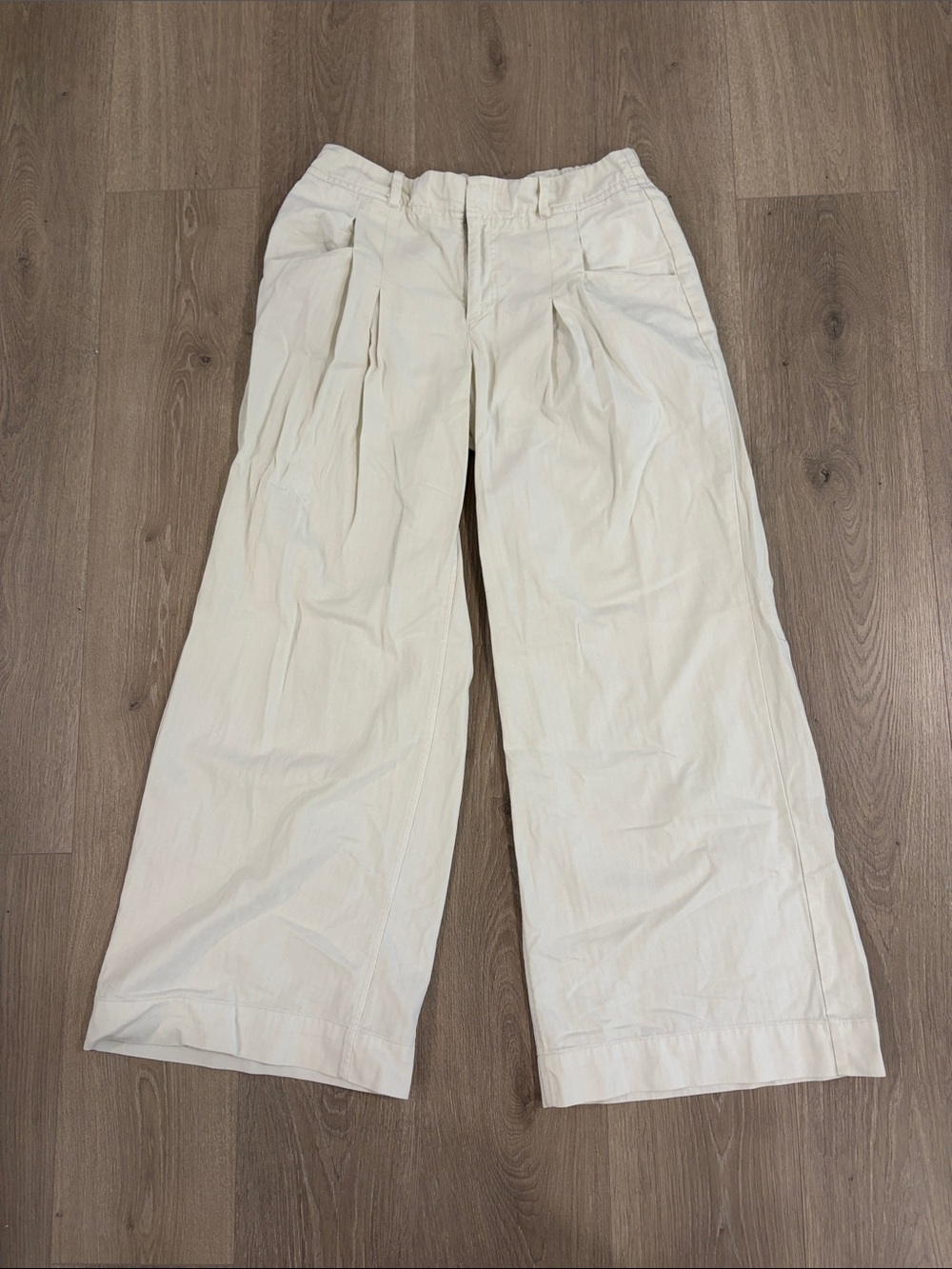 Free People Cream Wide-Leg High-Rise Trousers